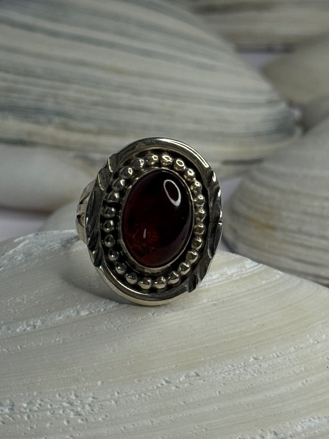 Vintage Design 925 Sterling Silver Amber Ring Size 9