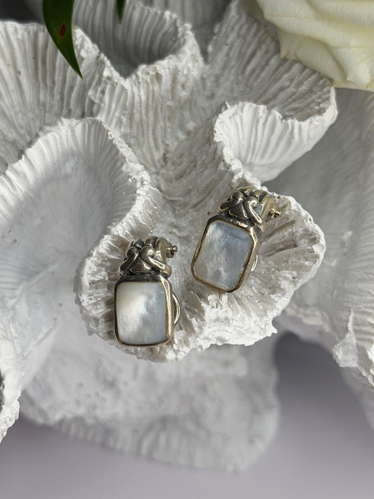 Vintage 925 Sterling Silver Abalone Earrings