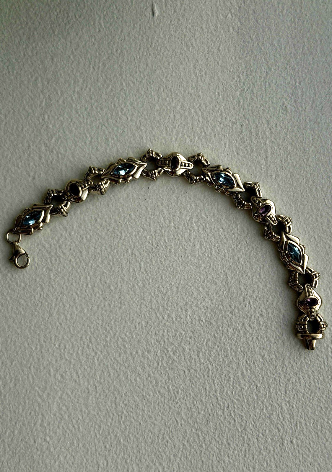 Vintage 925 Sterling Silver Topaz & Amethyst Bracelet 7