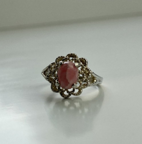 925 Sterling Silver Pink Agate Ring Size 6