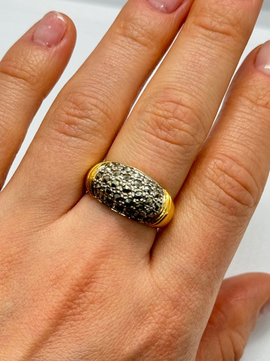 925 Sterling Silver Gold Plated Marcasite Ring Size 8