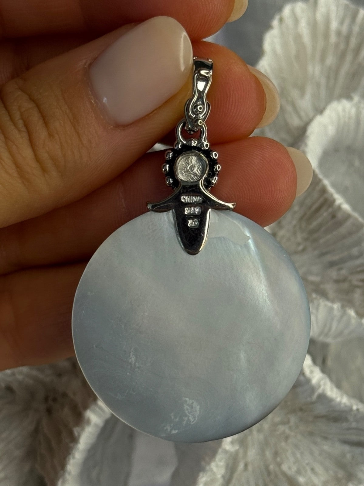 925 Sterling Silver Abalone & Pearl Pendant Length 2.30 Inch