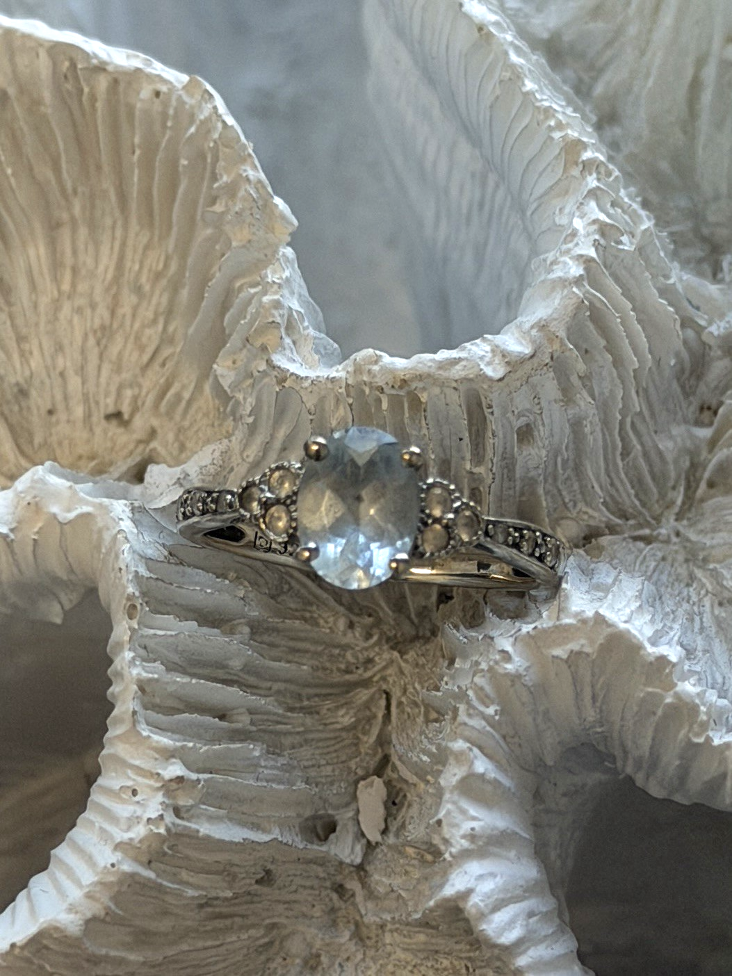 925 Sterling Silver Blue Topaz & Beryl Stones Ring Size 6