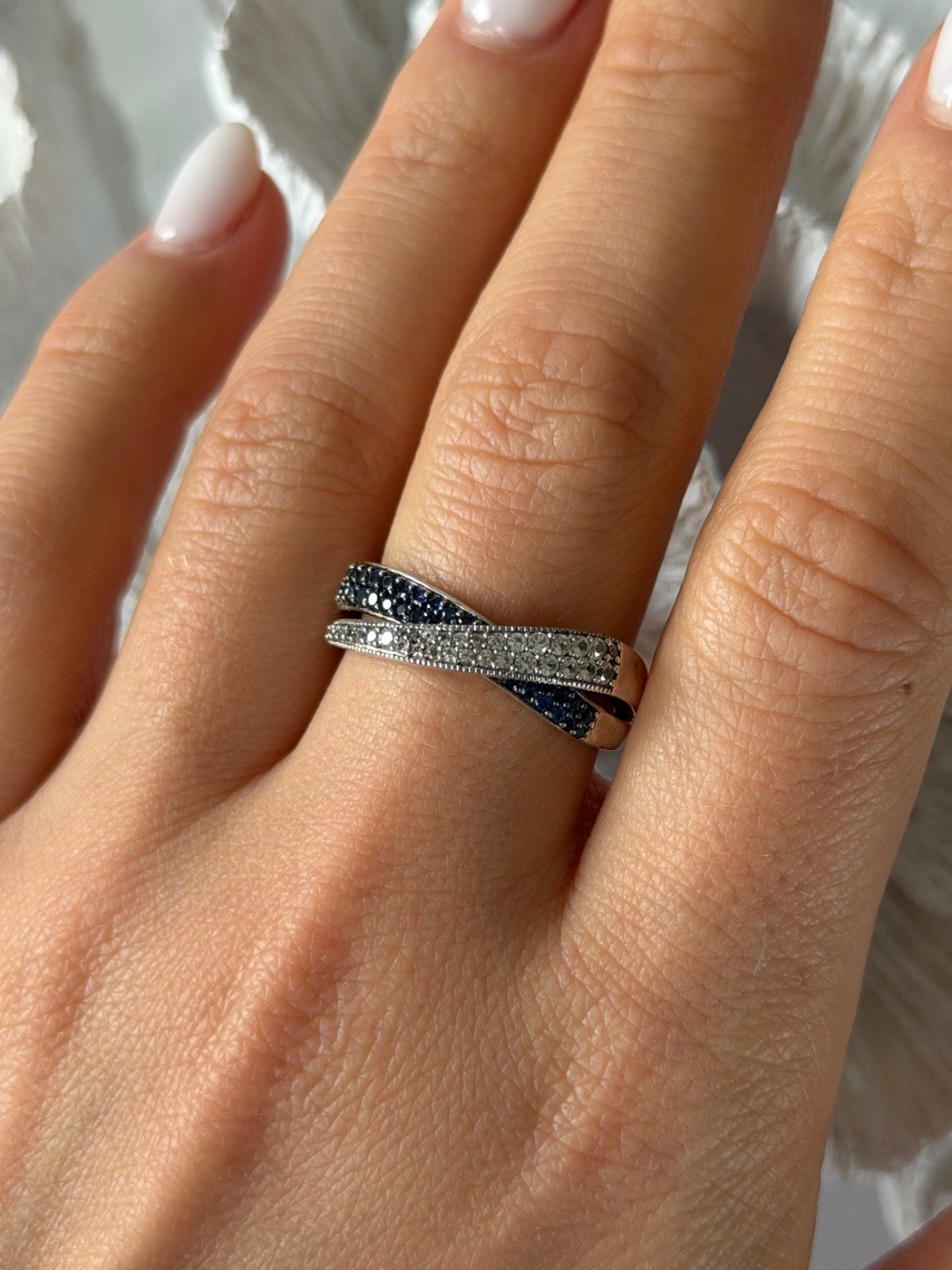 925 Sterling Silver White & Blue Spinel Ring Size 9.5