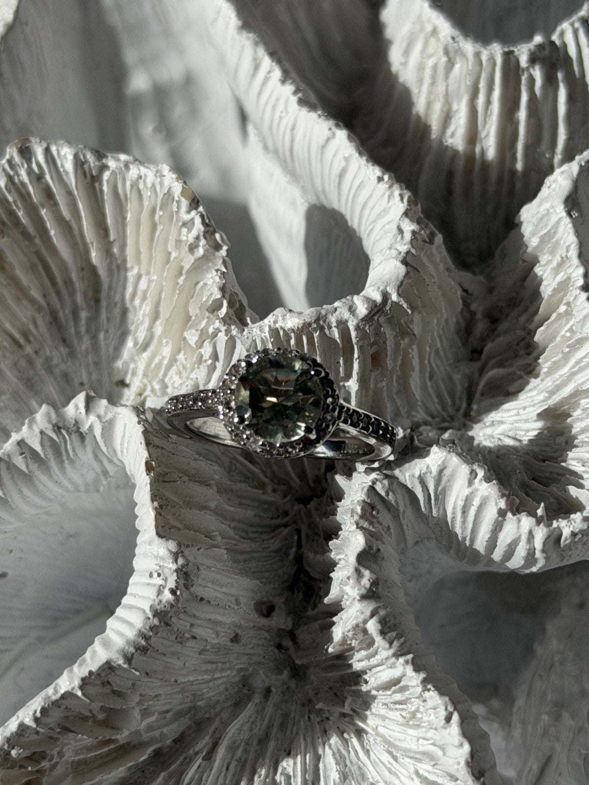 925 Sterling Silver Prasiolite Green Amethyst & Quartz Ring Size 5