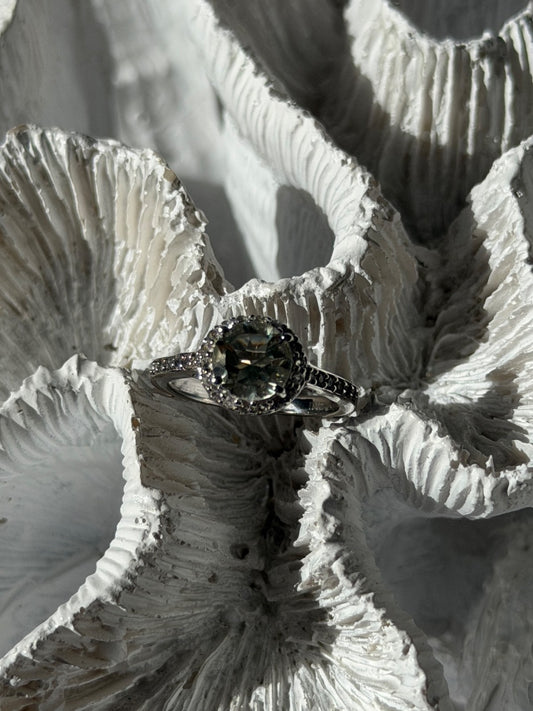 925 Sterling Silver Prasiolite Green Amethyst & Quartz Ring Size 5
