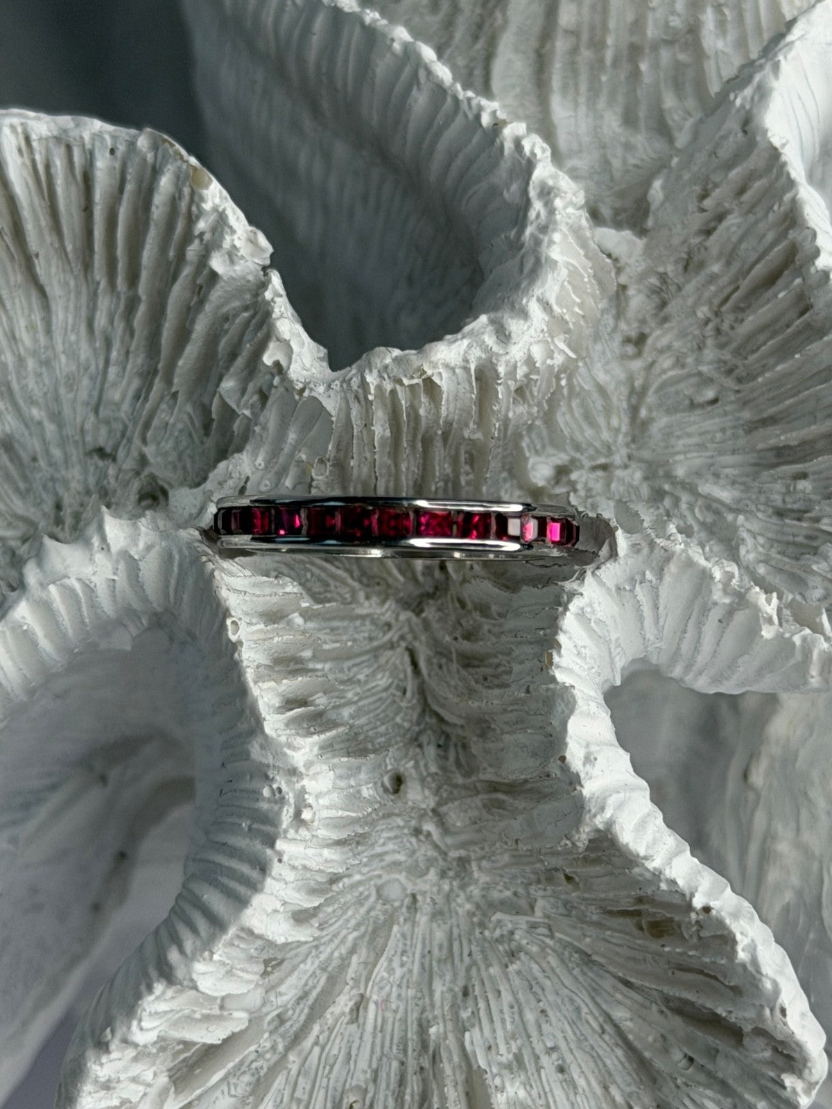 925 Sterling Silver Pink Spinel Band Ring Size 6