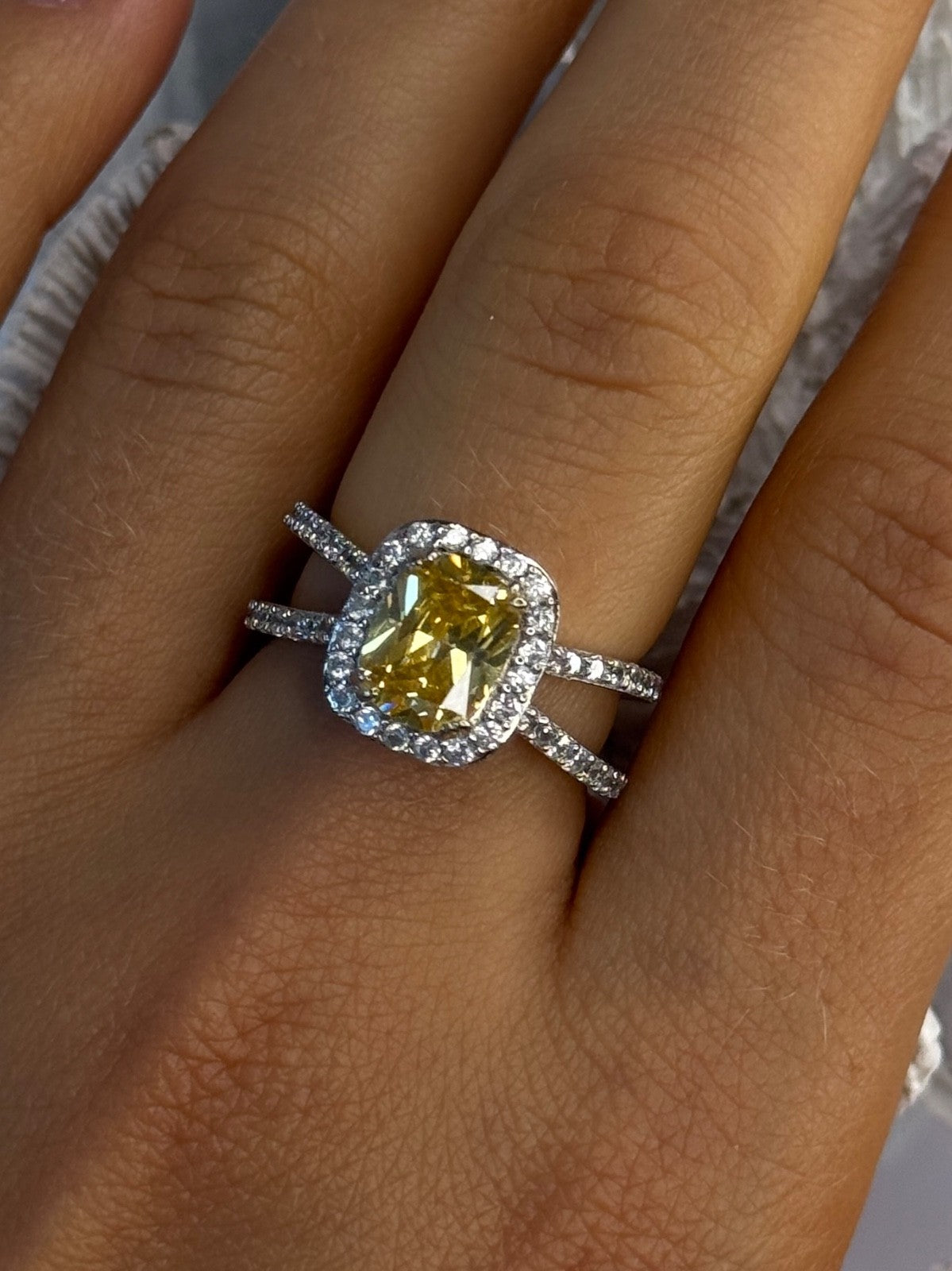 925 Sterling Silver Citrine & Beryl Ring Size 8