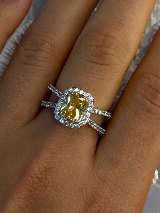 925 Sterling Silver Citrine & Beryl Ring Size 8