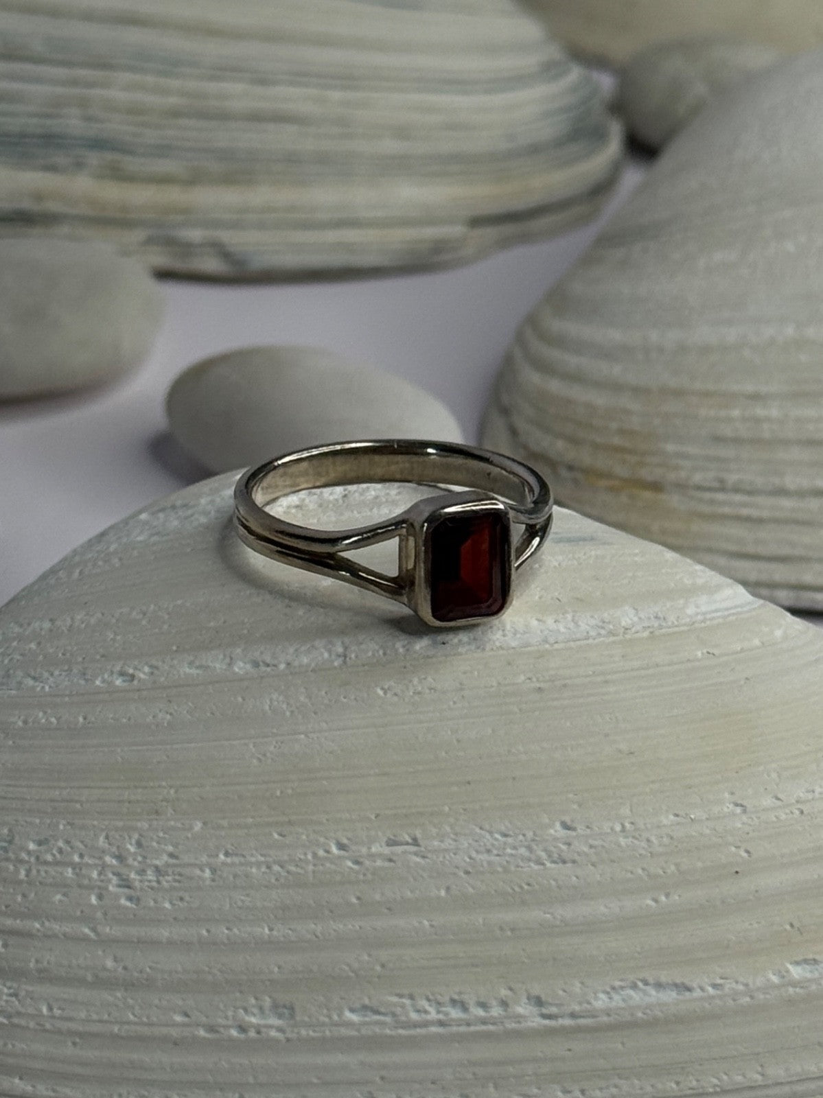 Classy 925 Sterling Silver Garnet Ring Size 8