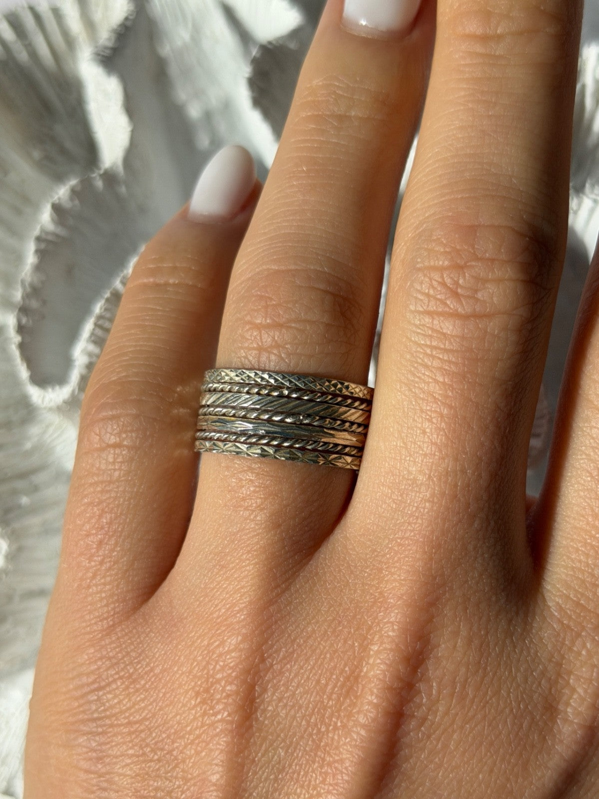 925 Sterling Silver Seven Rings Size 8.5