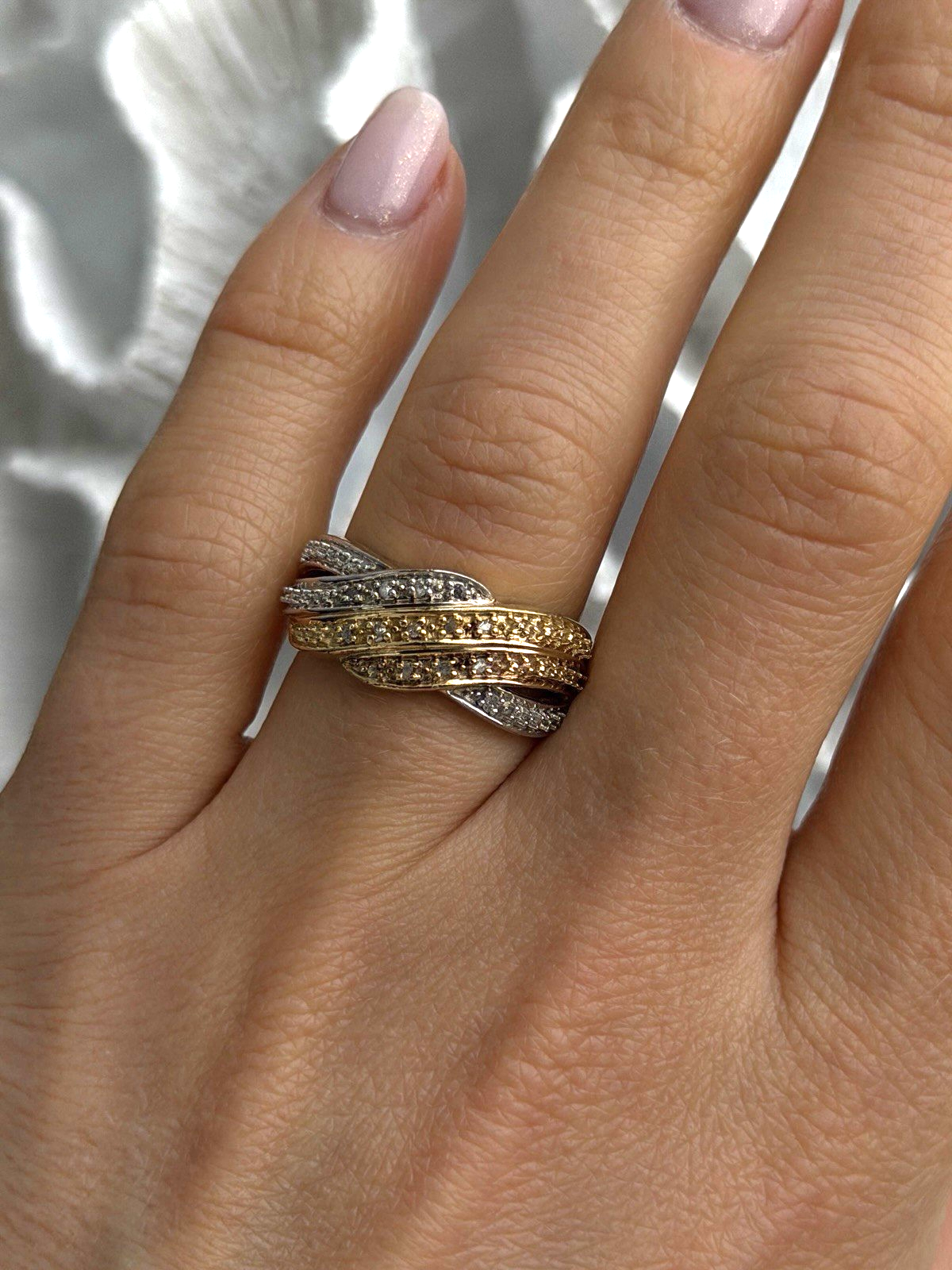 3 Colors  925 Sterling Silver Yellow & Rose Gold Plated White Topaz Ring Size 7