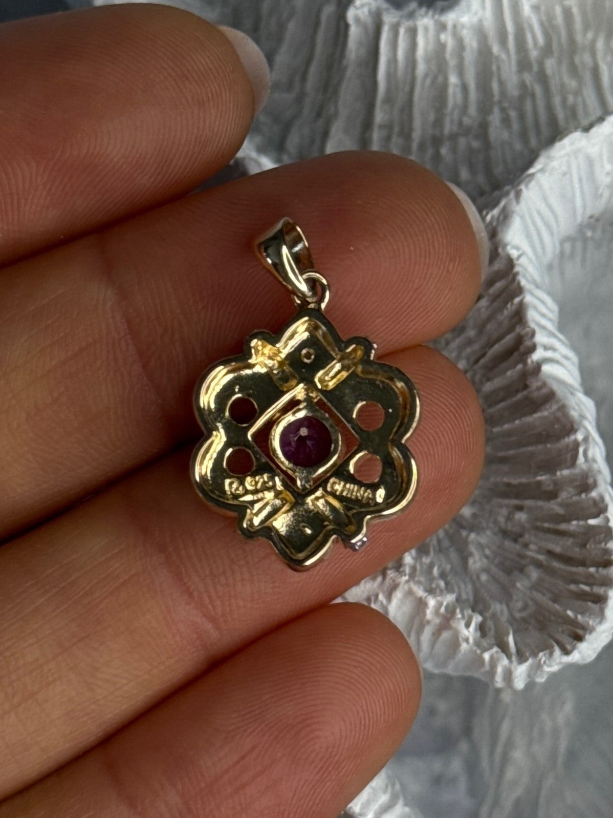 925 Sterling Silver Gold Plated Amethyst Pendant Length 1 Inch