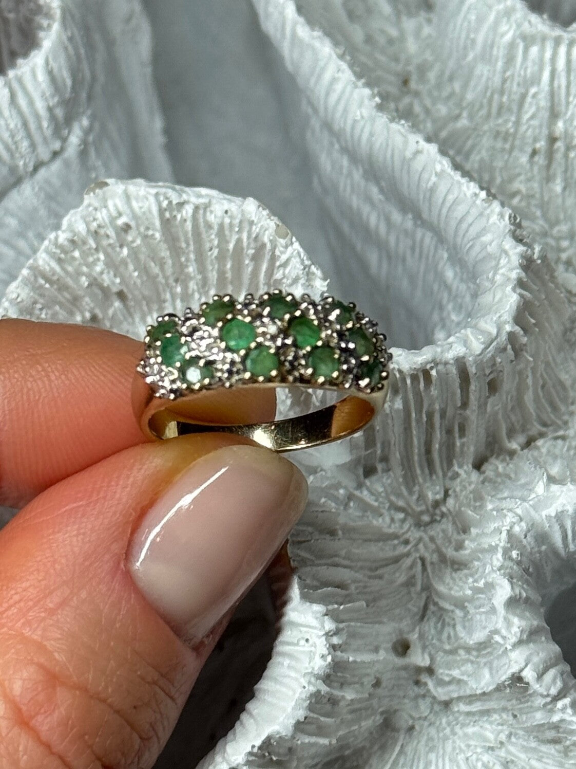 10K Yellow Gold Ring Emerald & Diamond Size 6