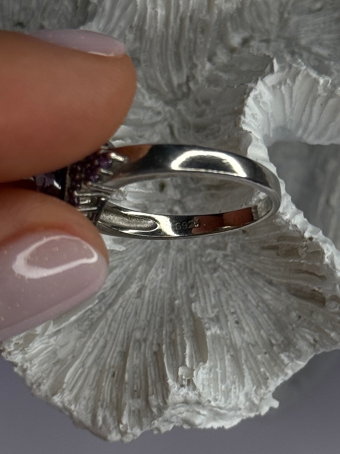 925 Sterling Silver Amethyst & Diamond Heart Ring Size 8.5