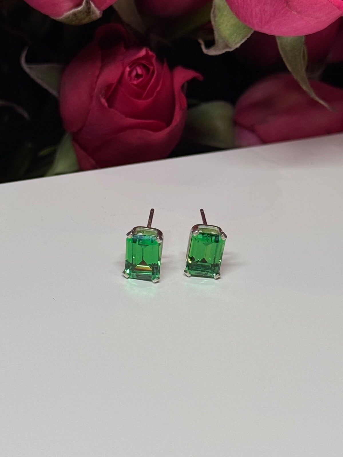 925 Sterling Silver Green Peridot Earrings Length 8 Mm