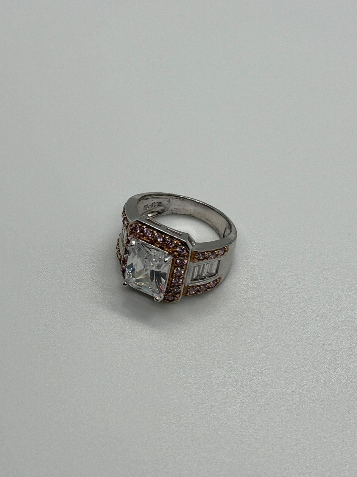 925 Sterling Silver Pink & White CZ Ring Size 7