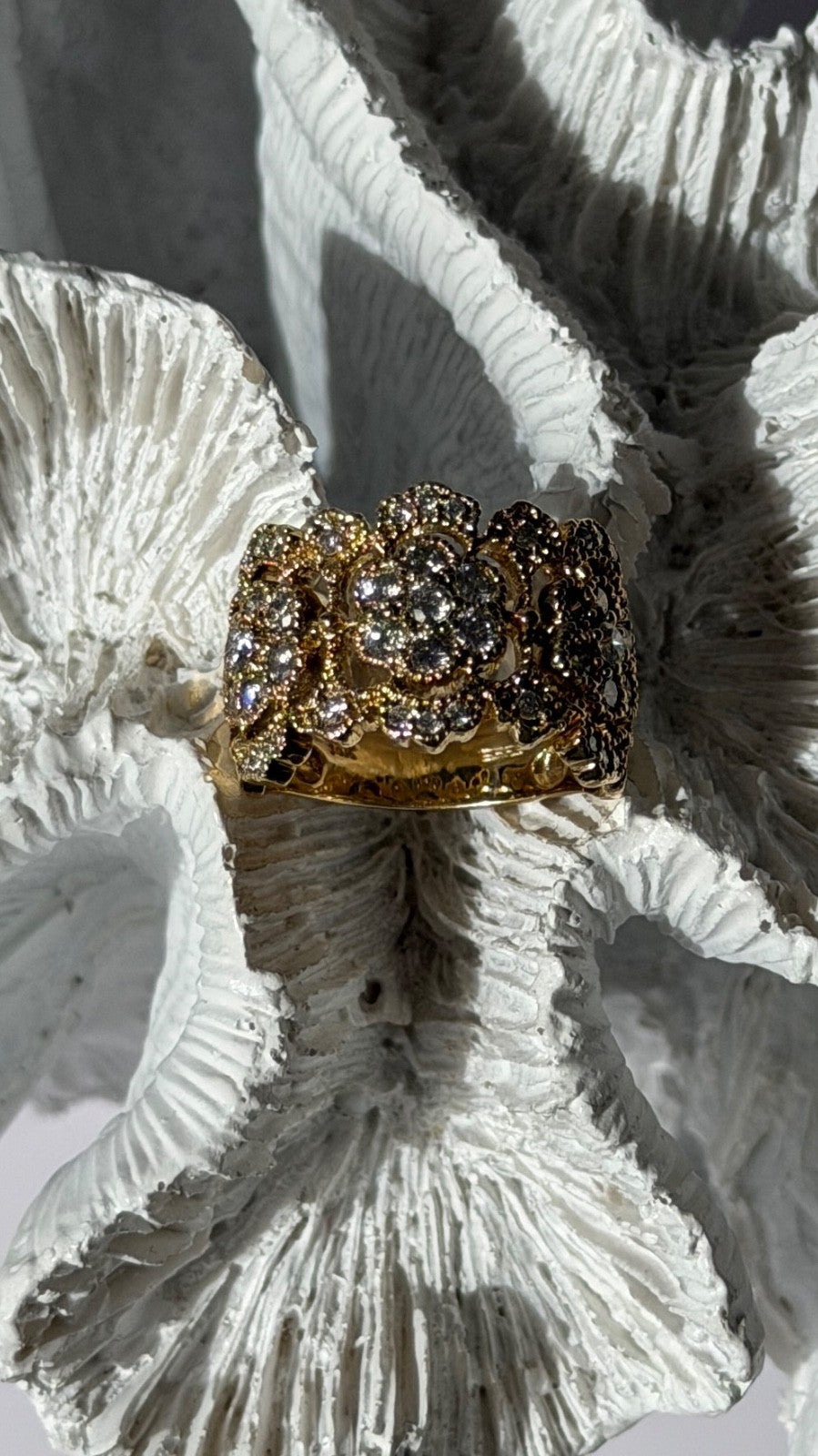 14K EFFY Yellow Gold Flowers Diamond 2.43 ct Ring Size 7.5