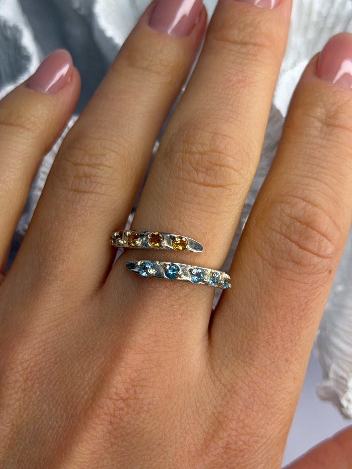 925 Sterling Silver Citrine & Topaz Ring Size 8