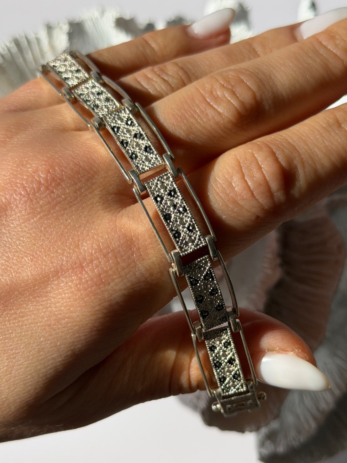 Vintage 925 Sterling Silver Marcasite Bracelet