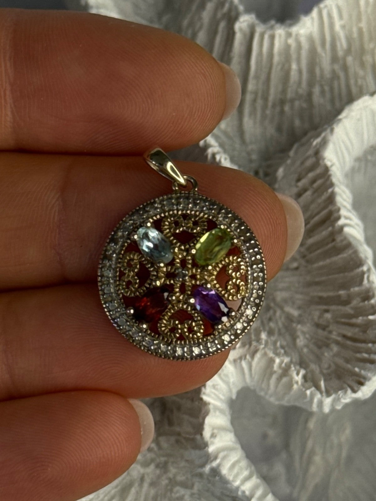 925 Sterling Silver Gold Plated Topaz Peridot Garnet Amethyst Pendant