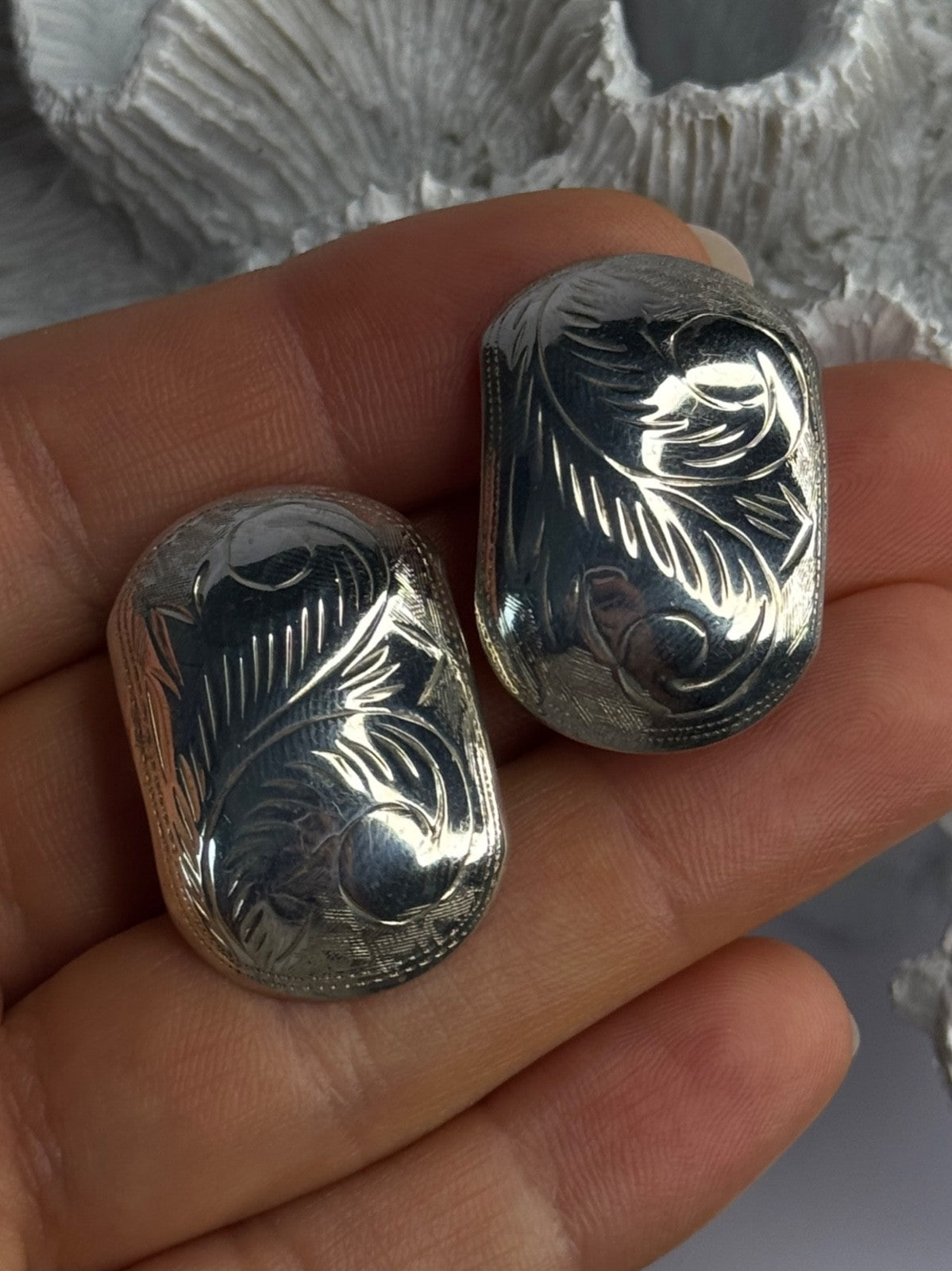 Vintage Esthetic 925 Sterling Silver Clip On Earrings Length 1.20 Inch