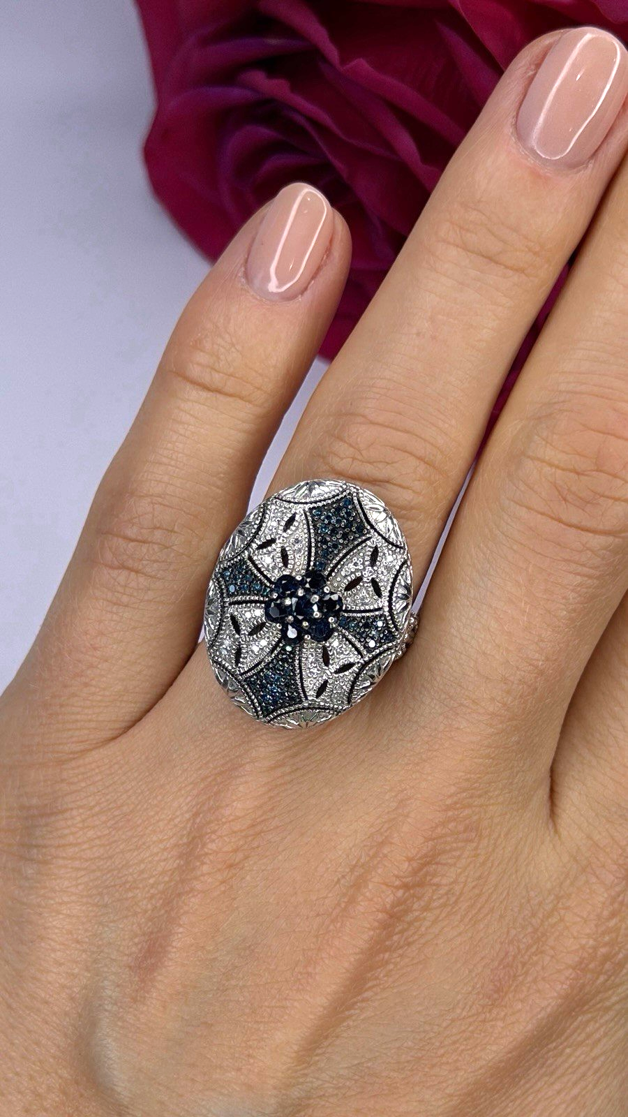 Elegant 925 Sterling Silver Spinel Stones Ring Size 8