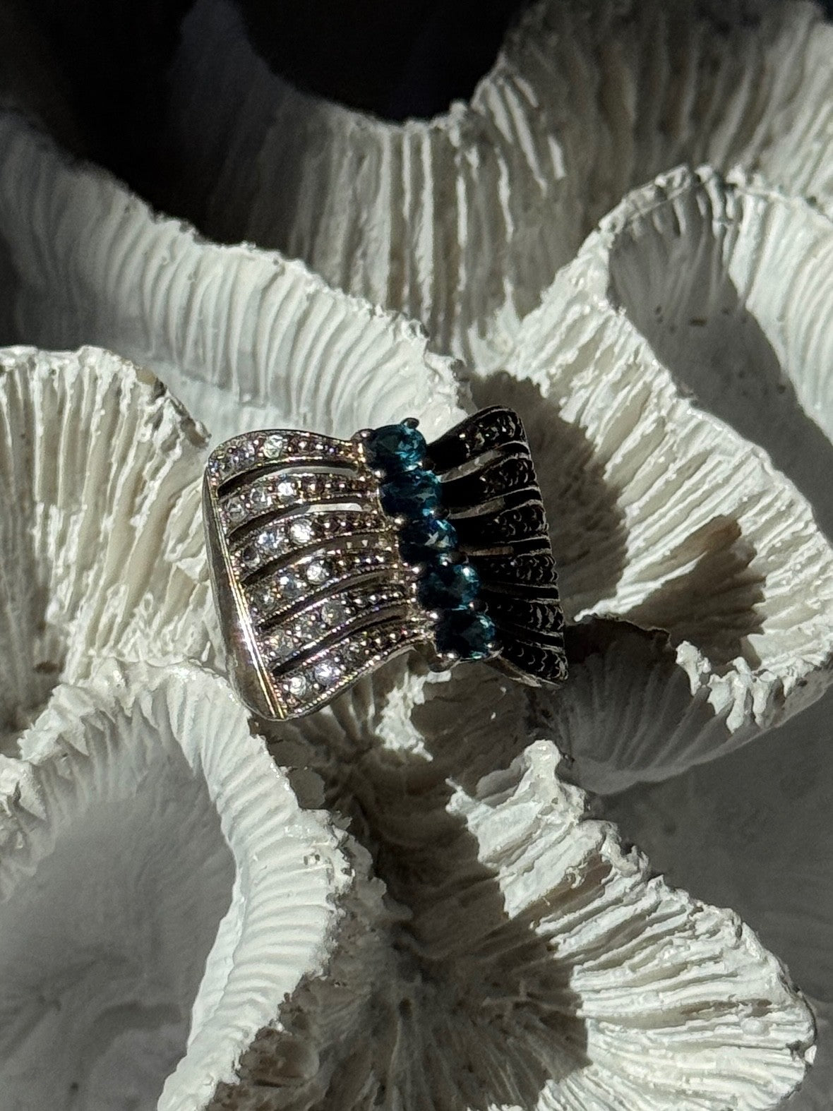 925 Sterling Silver Topaz & Beryl Ring Size 7