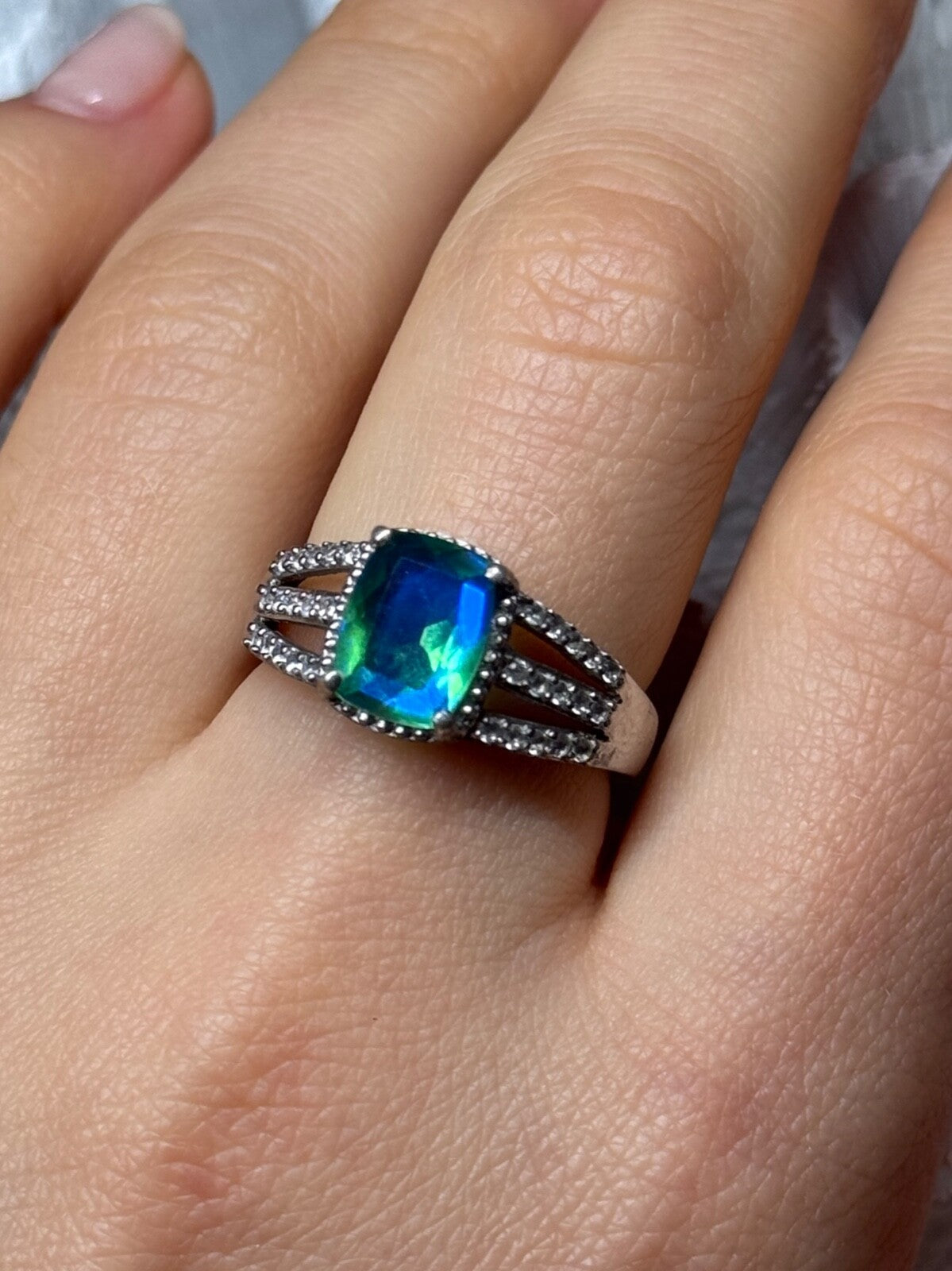 925 Sterling Silver Spinel & Beryl Ring Size 7.5