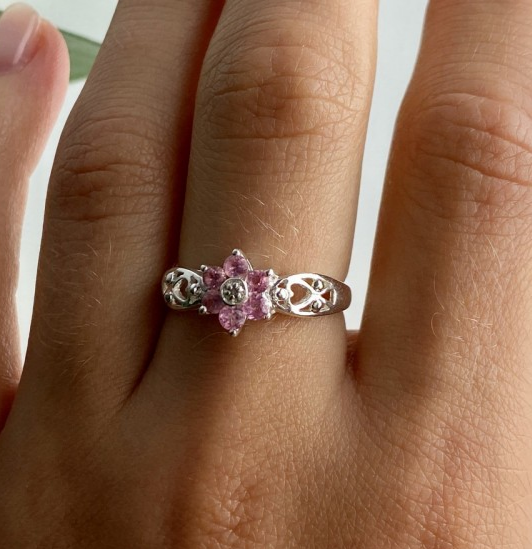 925 Sterling Silver Morganite "Flower" Ring Size 9