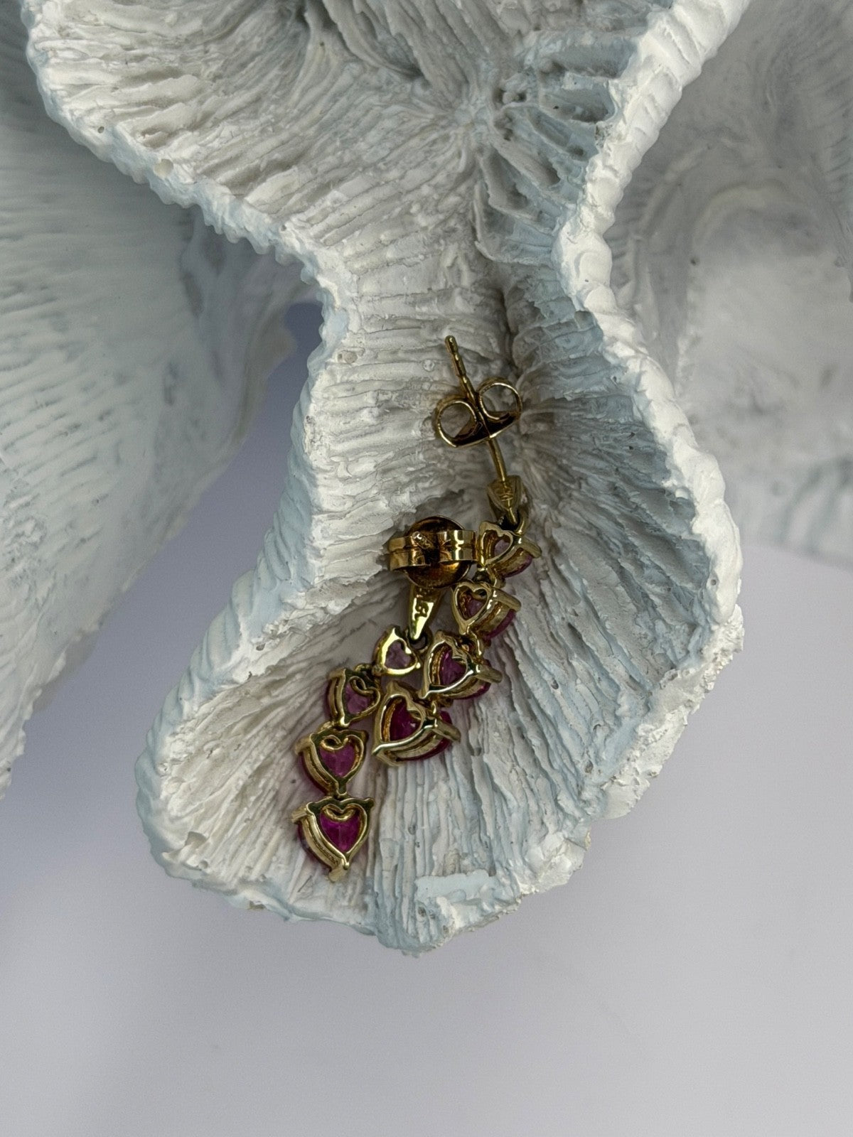 10K Yellow Gold Pink Sapphire & Diamond "Hearts" Earrings