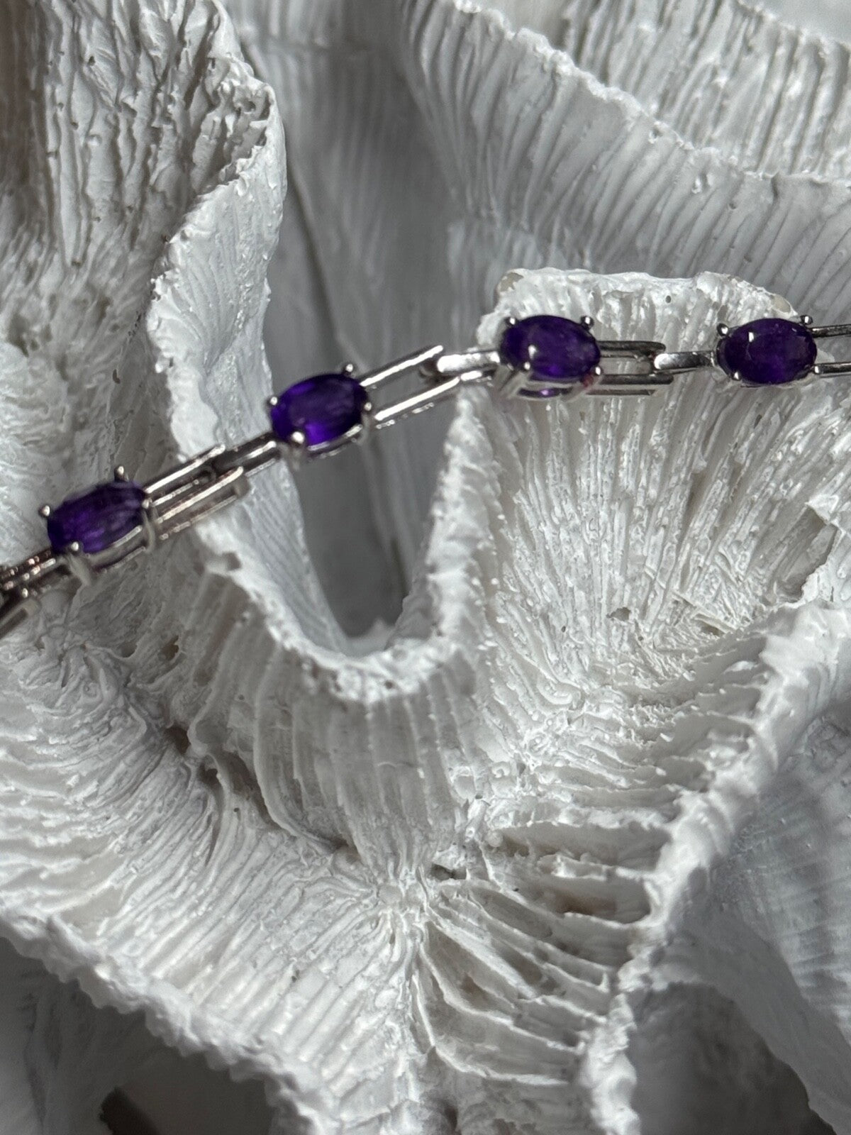 925 Sterling Silver Amethyst Bracelet Length 7 Inch