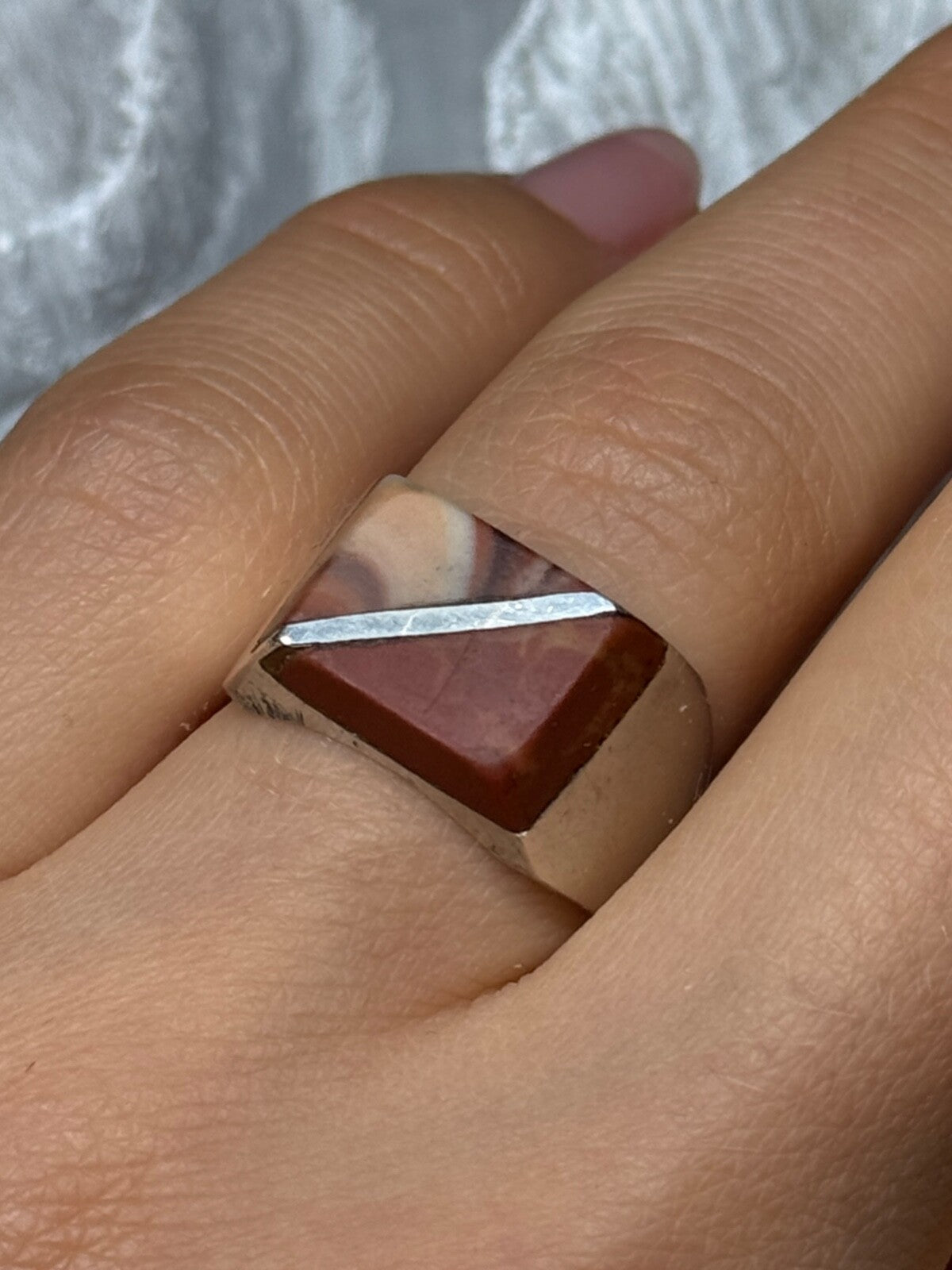 925 Sterling Silver Agate Ring Size 7