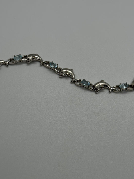 925 Sterling Silver Topaz Dolphin Bracelet