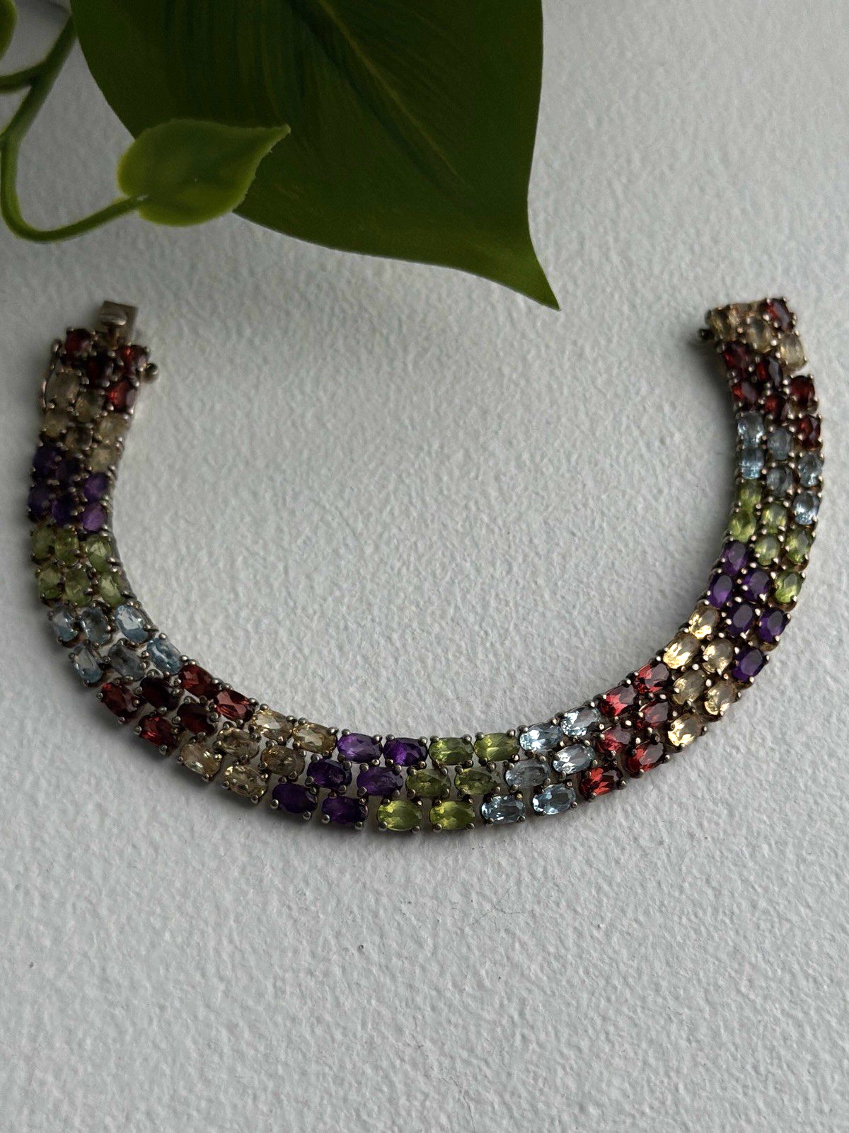 Luxury Rainbow Tennis 925 Sterling Silver Multicolor Gemstones Bracelet 7