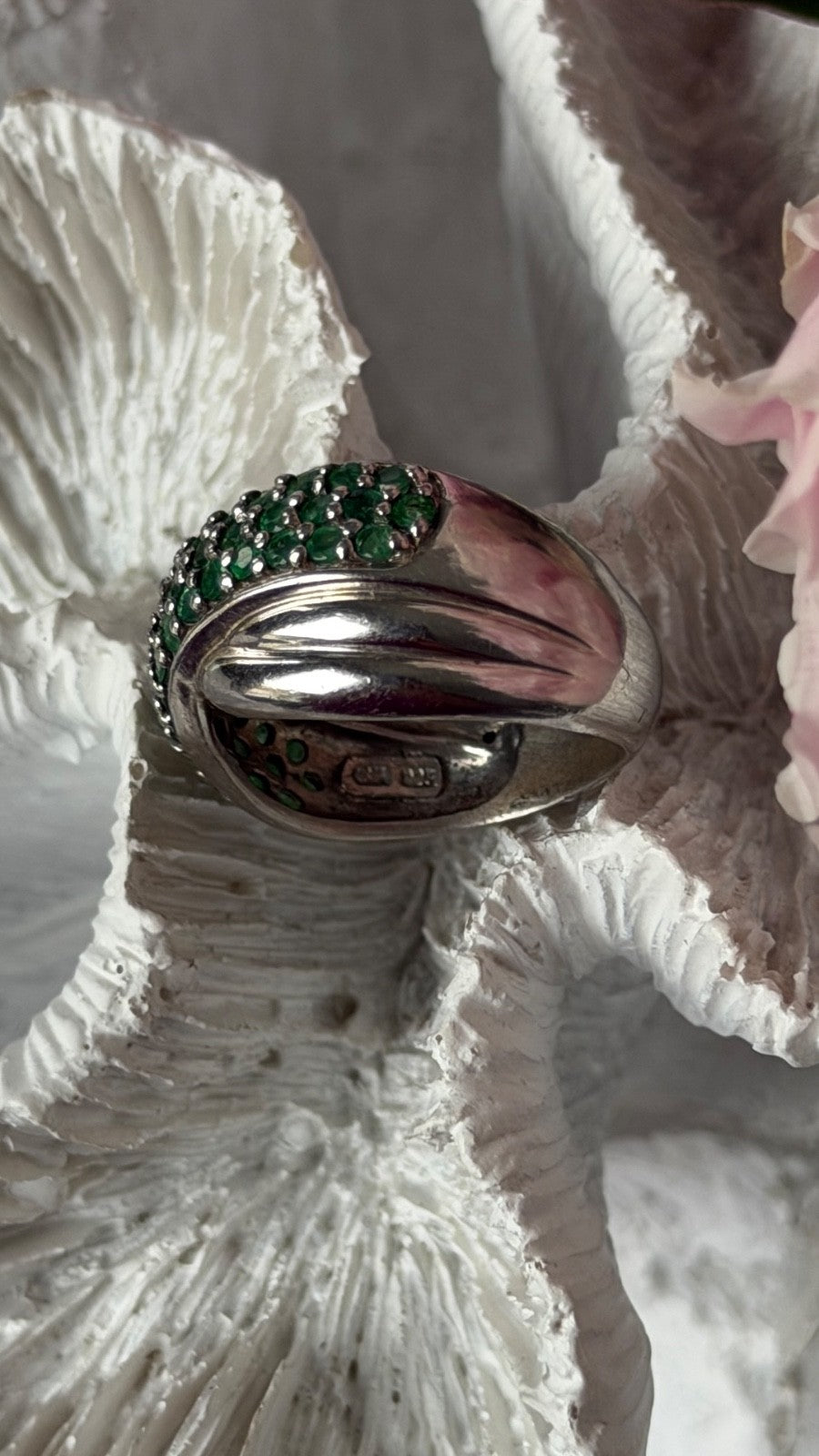 925 Sterling Silver Emerald Ring Size 7