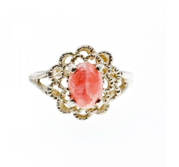 925 Sterling Silver Pink Agate Ring Size 6