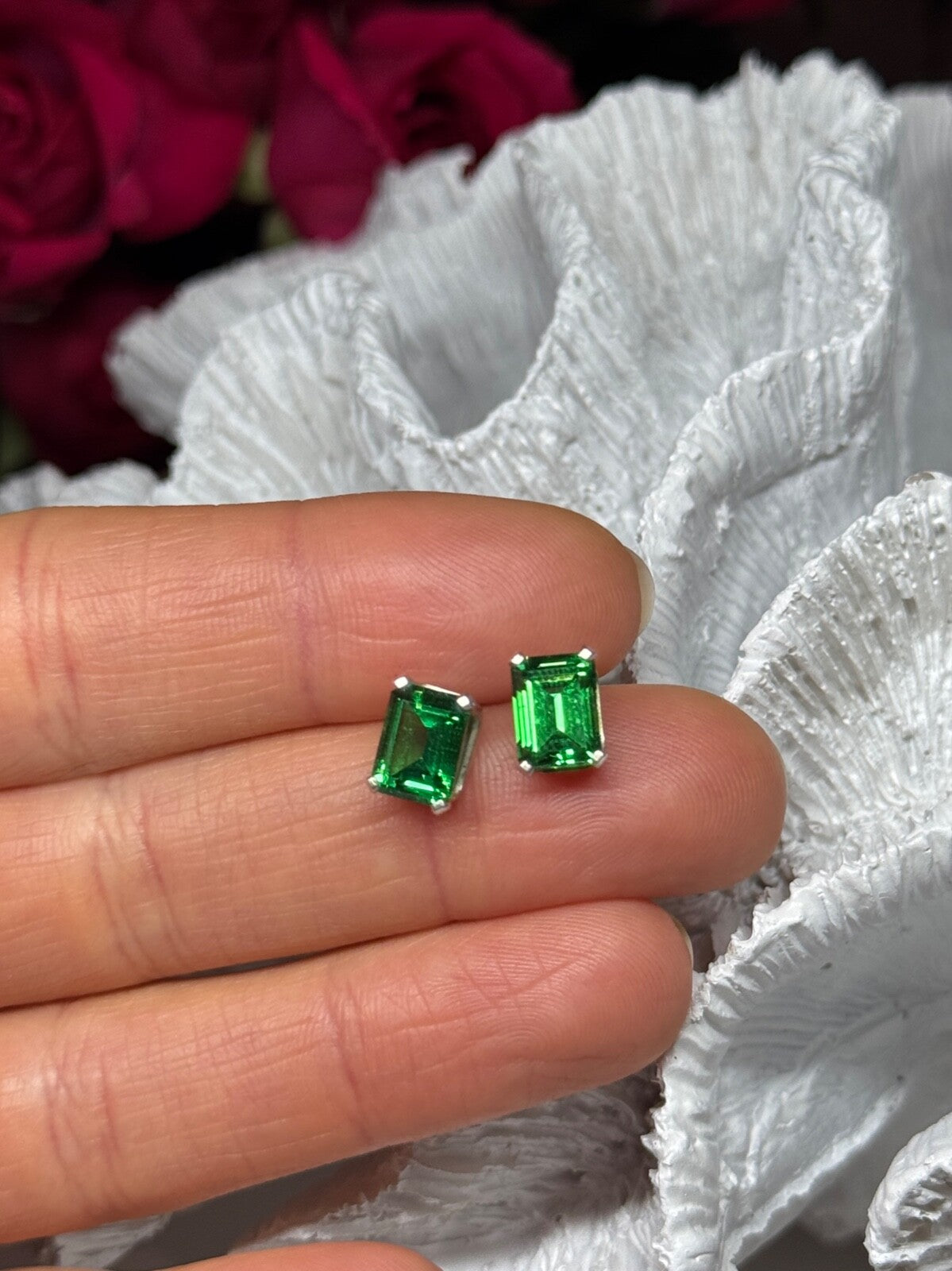 925 Sterling Silver Green Peridot Earrings Length 8 Mm