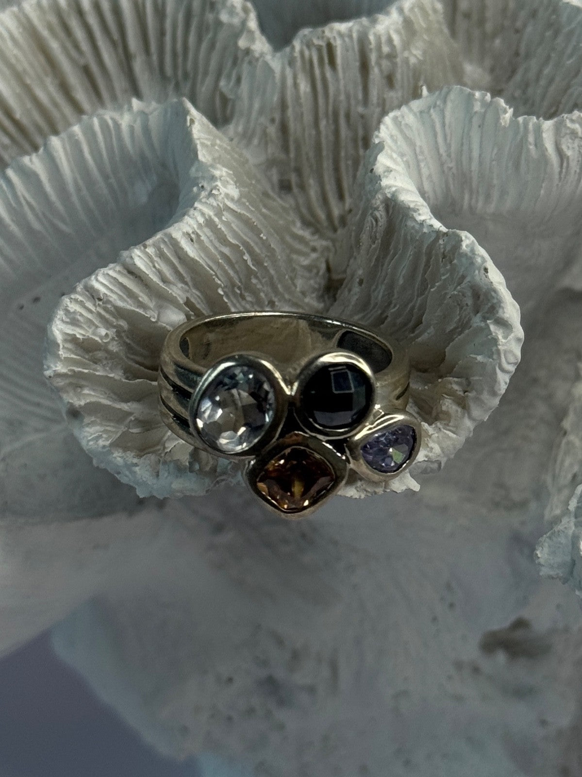 925 Sterling Silver Multi Color Tourmaline Ring Size 8