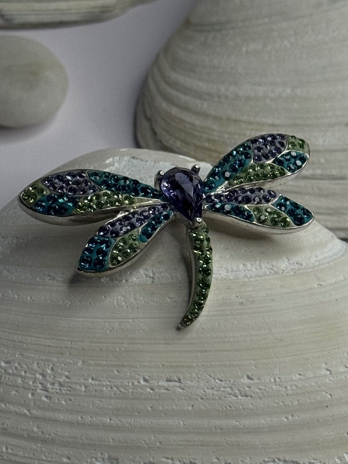 925 Sterling Silver Dragonfly Amethyst & Cz Pendant Length 1 Inch
