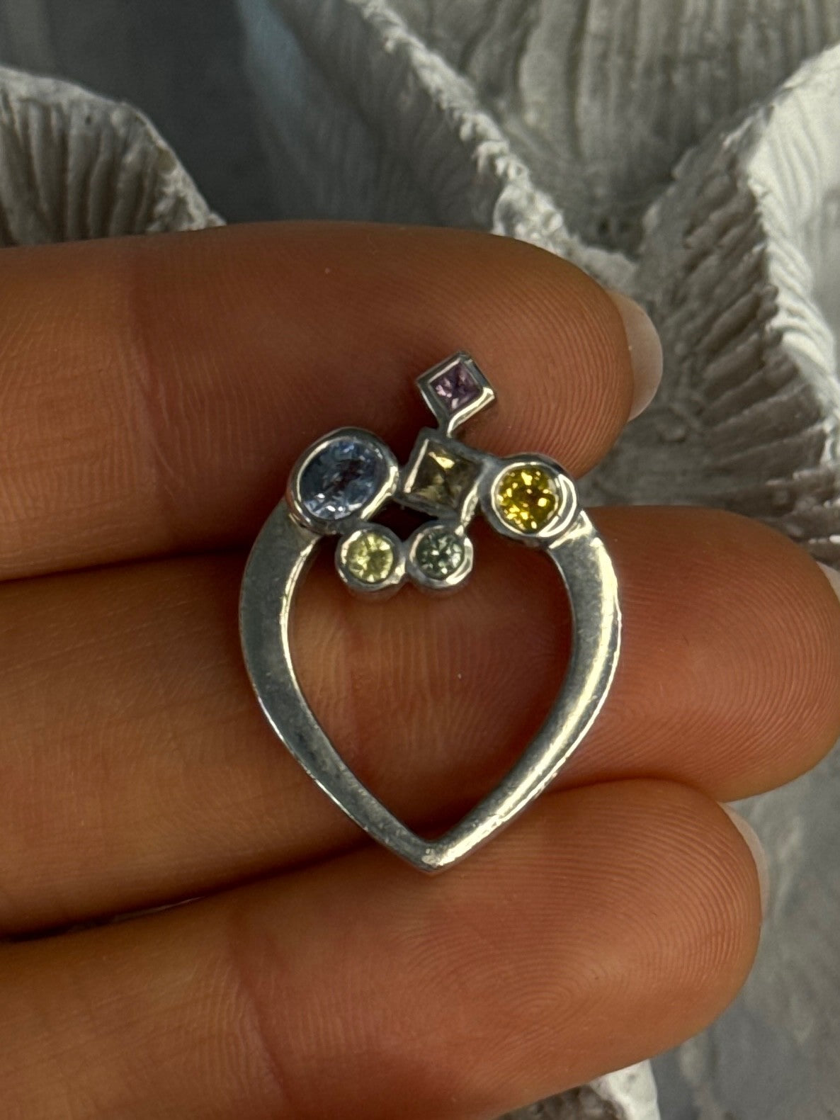 925 Sterling Silver Multicolor Spinel Heart Pendant Length 1 Inch