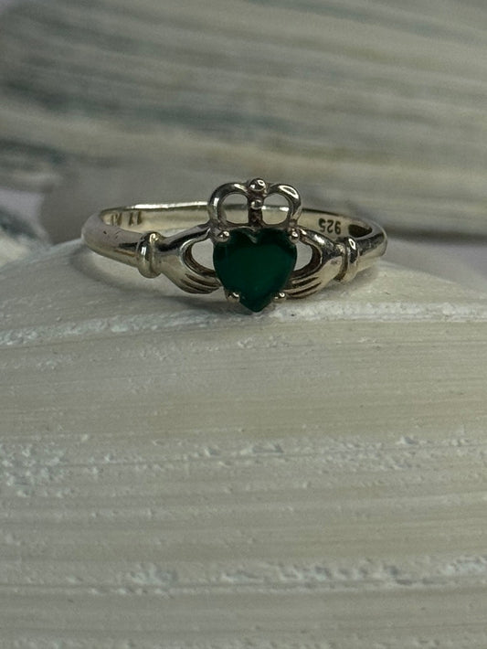 Beautiful Design 925 Sterling Silver Emerald Heart Ring Size 11