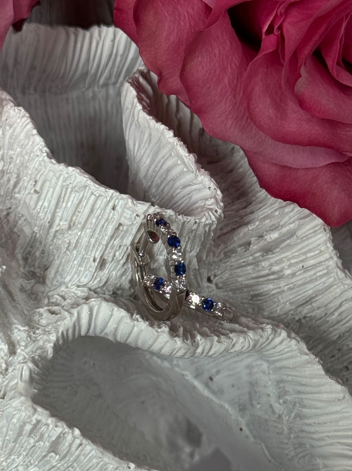 14K White Gold Sapphire & Diamond Earrings