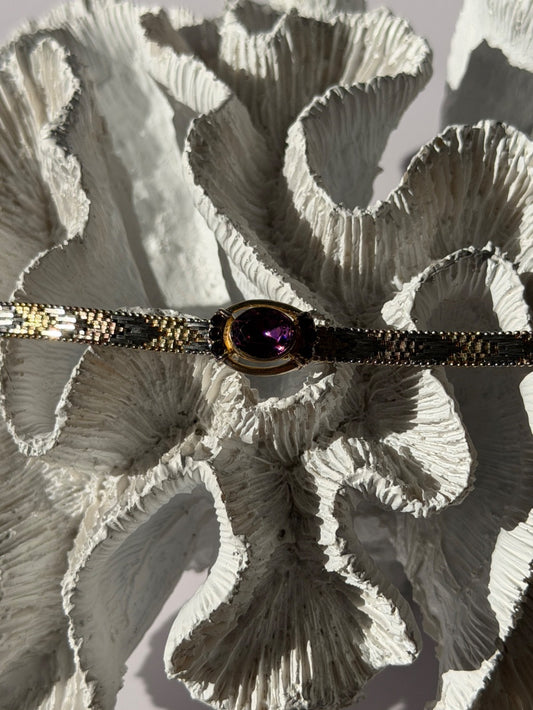 Italy 925 Sterling Silver Gold Plated Amethyst Bracelet