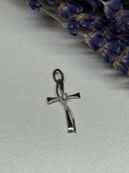 925 Sterling Silver Cross CZ Lenght 26.5 Mm