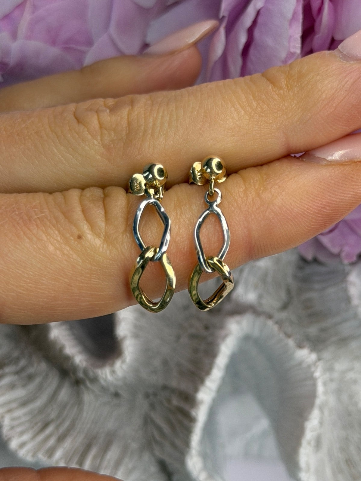 Aesthetic 14K Yellow & White Gold Earrings Length 1 Inch
