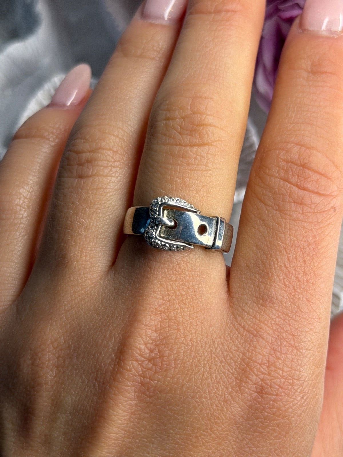 925 Sterling Silver Belt Cz Ring Size 8