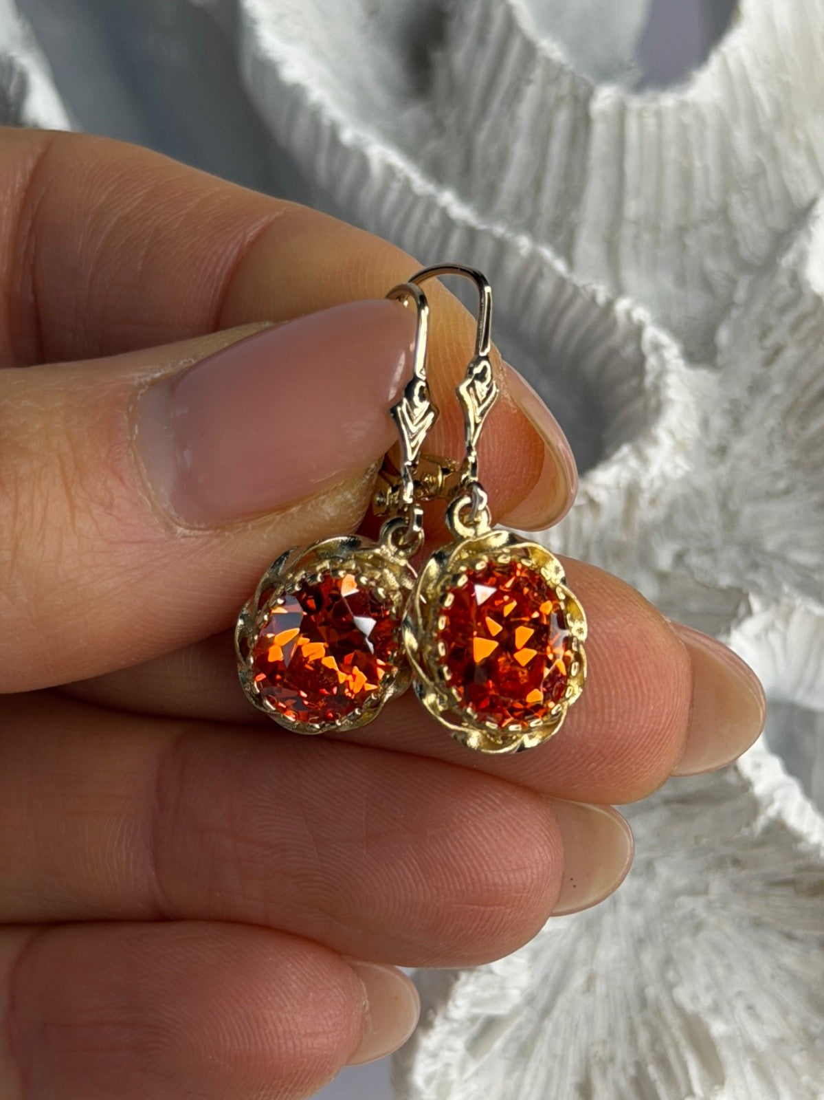 925 Sterling Silver Gold Plated Mandarine Garnet Earrings