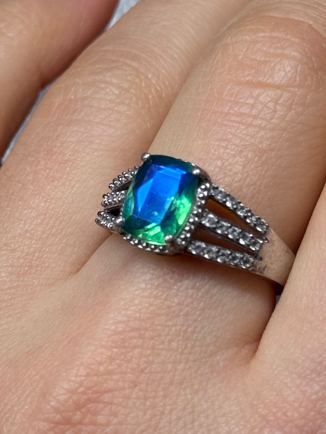 925 Sterling Silver Spinel & Beryl Ring Size 7.5