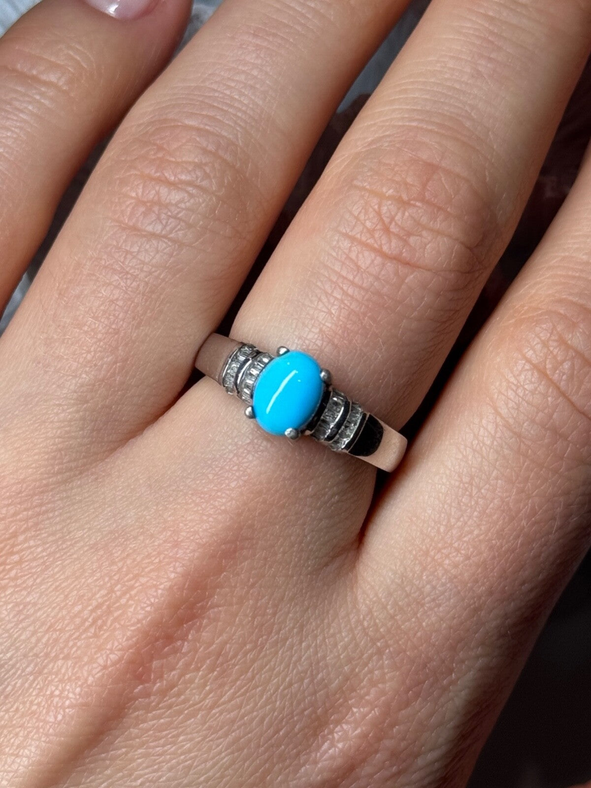 925 Sterling Silver Larimar & Beryl Ring Size 7.5